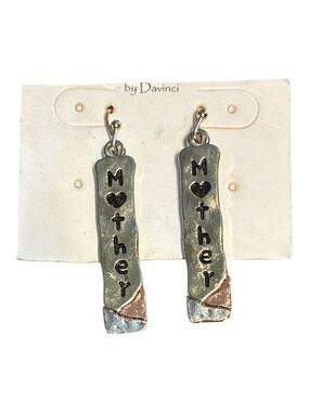 DaVinci Two-Tone 'Mother' Heart Dangle Earrings